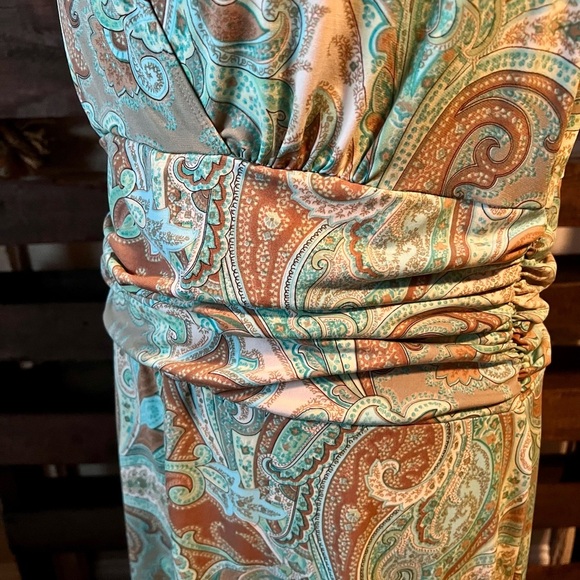 MERONA Sleeveless Paisley Dress Ruched Waist Sage/Brown XL - Picture 4 of 7